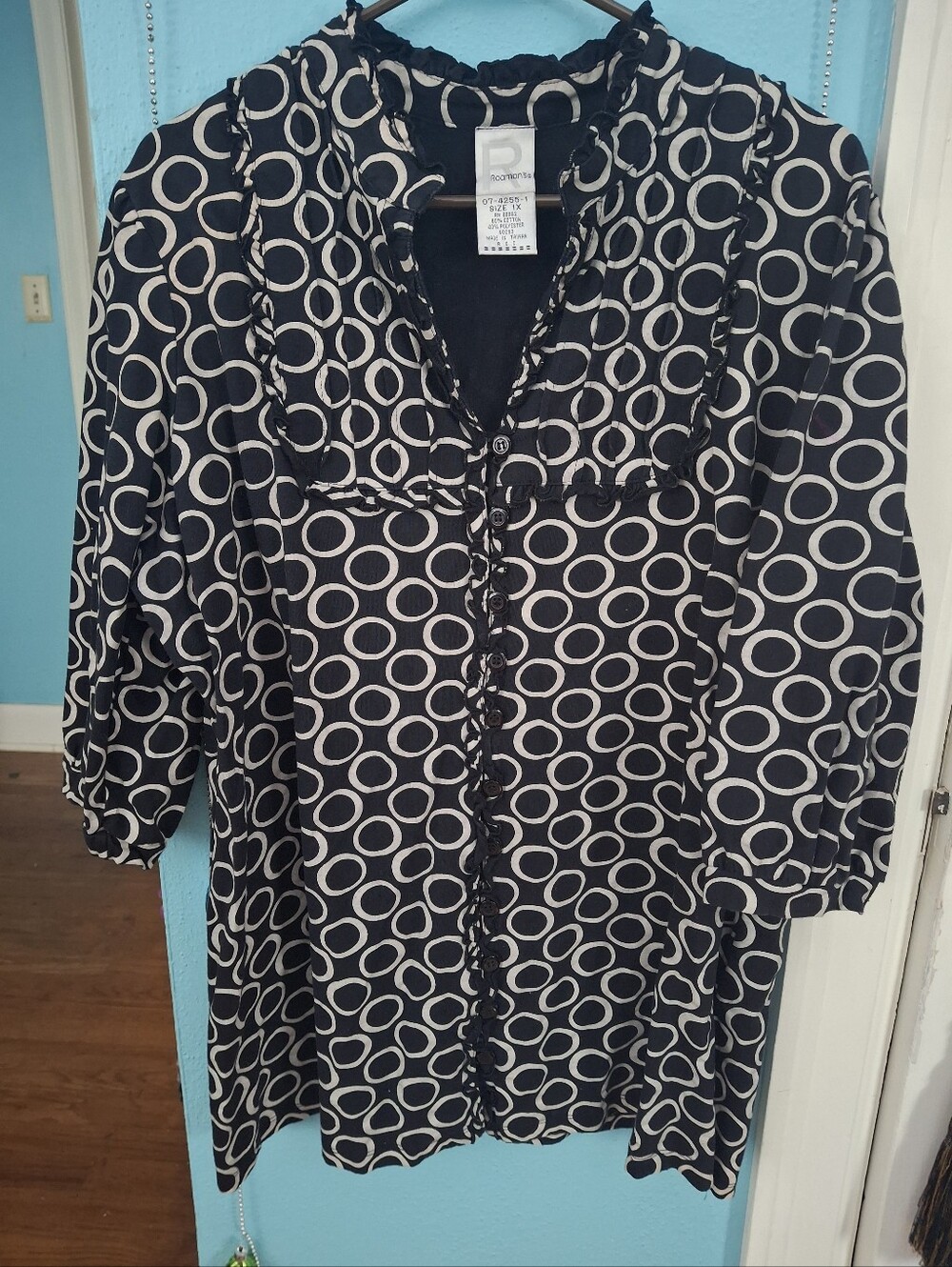 ROAMAN'S WOM 1X TUNIC BUTTON FRONT TOP JACKET 3/4 PUFF SLEEVE VNTG